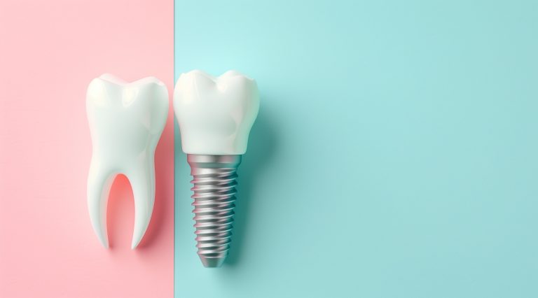 Close-up of a dental implant with copy space for clarifications and benefits. This image showcases a dental implant with room for text, ideal for showcasing dental procedures or oral health concepts.