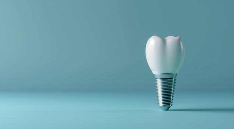 Close-up of a dental implant with copy space for clarifications and benefits. This image showcases a dental implant with room for text, ideal for showcasing dental procedures or oral health concepts.